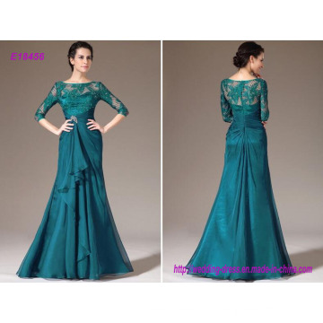 Elegant Turquoise Lace Mère de The Bride Robes avec 3/4 manches longues Sheer Neck et Plus Size Formal Party Sets